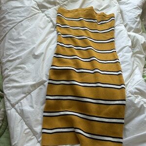 NWOT Strapless Yellow Dress with Black and White Stripes